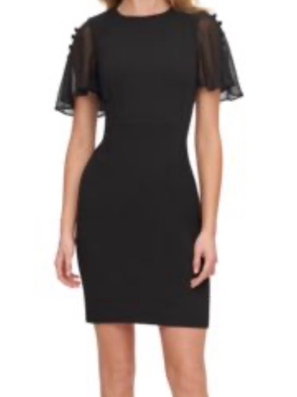 Calvin Klein Black Sheath Dress Chiffon Flutter Sleeve Sheath Dress Size 8 nwot
